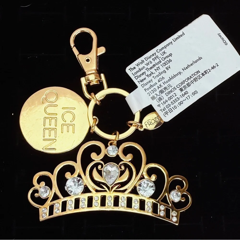 Disney Goldtone Blue Frozen Ice Queen Crown Bling Keychain